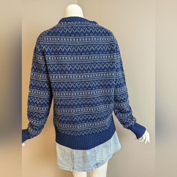 Roots Fair Isle Knit Sweater S Blue Unisex Cozy Winter Pullover Nordic Style Cla - Picture 8 of 8
